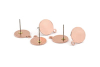Copper Round Earring, 10 Raw Copper Round Stud Earrings With 1 Loop (15x12x0.80mm) M004 A1495