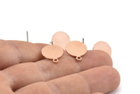 Copper Round Earring, 10 Raw Copper Round Stud Earrings With 1 Loop (15x12x0.80mm) M004 A1495