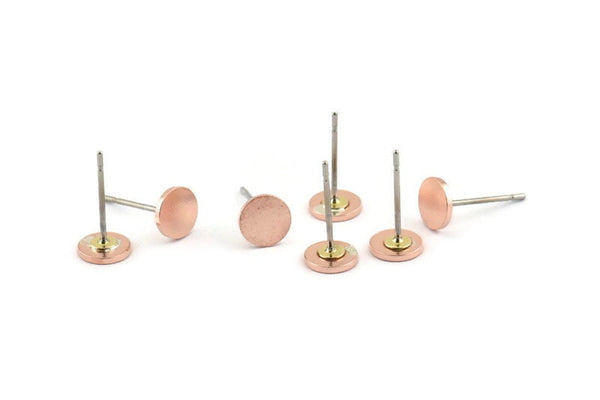Copper Round Earring, 12 Raw Copper Round Stud Earrings (6x0.80mm) M001 A1496