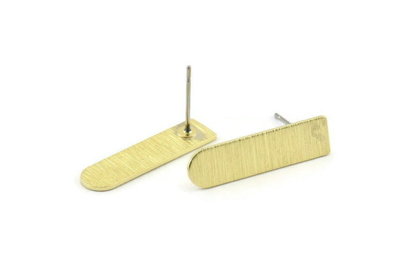 Stud Earring - 8 Textured Raw Brass Stud Earrings (23x6x0.80mm) M181 A1556