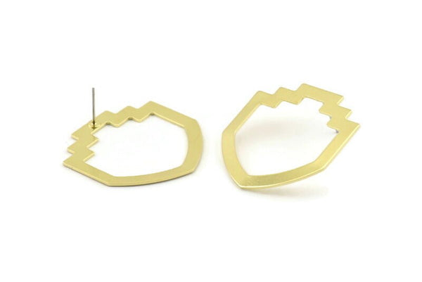 Brass Mushroom Earring, 6 Raw Brass Mushroom Stud Earrings (33x33x0.80mm) M134 A1555