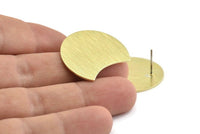 Brass Moon Earring, 4 Textured Raw Brass Moon Stud Earrings (28x21x0.80mm) M062 A1506