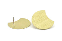 Brass Moon Earring, 4 Textured Raw Brass Moon Stud Earrings (28x21x0.80mm) M062 A1507