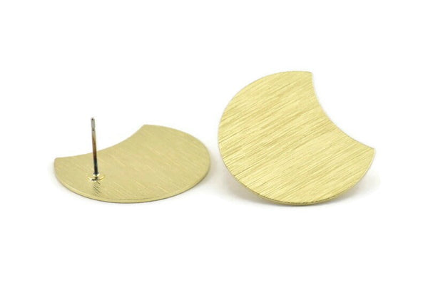 Brass Moon Earring, 4 Textured Raw Brass Moon Stud Earrings (28x21x0.80mm) M062 A1507