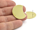 Brass Moon Earring, 4 Raw Brass Moon Stud Earrings (28x21x0.80mm) M049 A1508