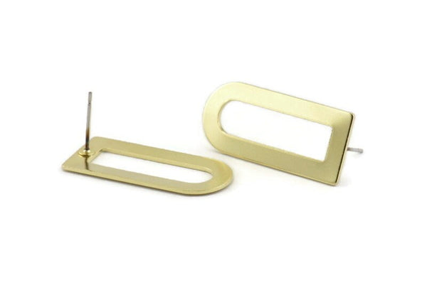 D Shape Earring, 8 Raw Brass D Shape Stud Earrings (30x13x0.80mm) M070 A1510