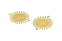 Brass Sun Charm, 12 Raw Brass Sunshine Pendants With 2 Loops, Connectors, Findings (36x30x0.50mm) A1518