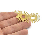 Brass Sun Charm, 12 Raw Brass Sunshine Pendants With 2 Loops, Connectors, Findings (36x30x0.50mm) A1516