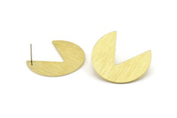 Brass Moon Earring, 4 Raw Brass Moon Stud Earrings (30x26x0.80mm) M183 A1571