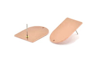 D Shape Earring, 4 Raw Copper D Shaped Stud Earrings With 1 Hole (28x21x0.80mm) M024 A1528