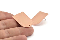 D Shape Earring, 4 Raw Copper D Shaped Stud Earrings With 1 Hole (28x21x0.80mm) M024 A1528