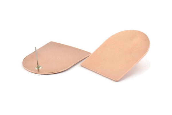 D Shape Earring, 2 Raw Copper D Shaped Stud Earrings (35x28x0.80mm) M023 A1527