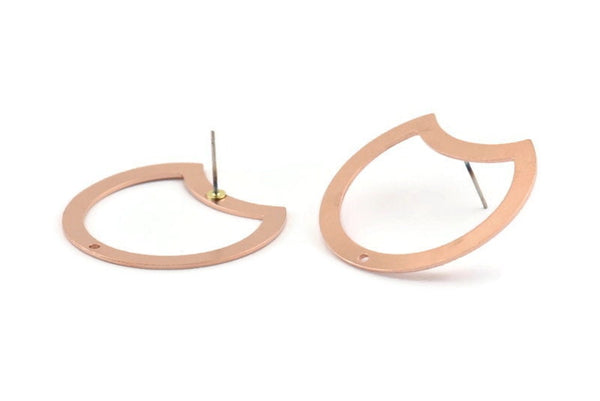 Copper Moon Earring, 4 Raw Copper Moon Stud Earrings With 1 Hole (35x28x0.80mm) M028 A1524