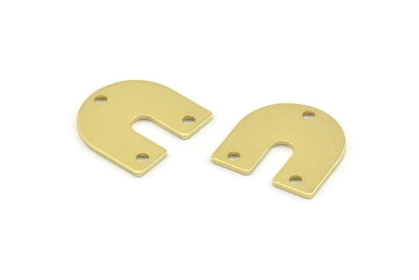 Brass U Shape Charm, 24 Raw Brass U Shaped Charms With 3 Holes, Blank (15x0.80mm) M330