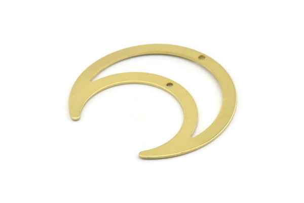 Brass Moon Charm, 8 Raw Brass Crescent Moon Charms With 2 Holes, Pendants (42x16x0.80mm) M439