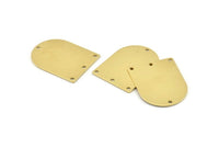 D Shape Charm, 6 Raw Brass D Shaped Charms With 4 Holes, Stamping Blanks, Findings (28x21x0.80mm) M346