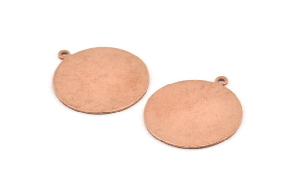 Copper Round Tag, 6 Raw Copper Round Charms With 1 Loop, Stamping Tags, Personalized Letter Tag (25x0.80mm) M426