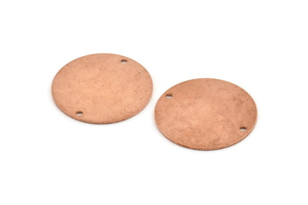 Copper Round Connector, 6 Raw Copper Round Connector Tags With 2 Holes, Charms, Findings, Stamping Tag (25x0.80mm) M422