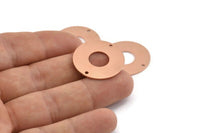 Copper Round Connector, 6 Raw Copper Round Connector Tags With 2 Holes, Charms, Findings, Stamping Tag (25x0.80mm) M432