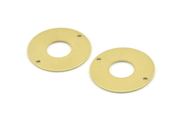 Brass Round Connector, 10 Raw Brass Round Connector Tags With 2 Holes, Charms, Findings, Stamping Tag (25x0.80mm) M428