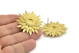 Brass Sunflower Earring, 2 Raw Brass Flower Stud Earrings - Pad Size 8mm N0703