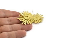 Brass Sun Earring, 2 Raw Brass Sunshine Stud Earrings - Pad Size 6mm N0705
