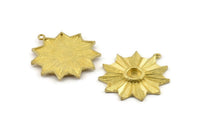 Brass Badge Charm, 2 Raw Brass Rosette Charm Pendants With 1 Loop, Earrings (37x33mm) N0732
