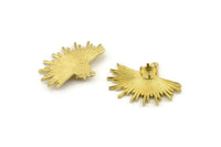 Brass Sun Charm, 2 Raw Brass Sunshine Charm Earrings With 1 Loop, Pendants - Pad Size 6mm (24x30mm) N0733