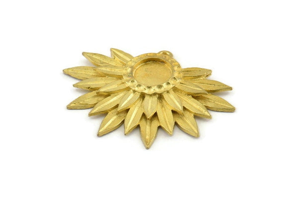 Brass Sunflower Charm, 2 Raw Brass Flower Charm Earrings With 1 Loop, Pendants, Earrings (28x39mm) N0735