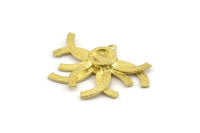 Brass Sun Charm, 2 Raw Brass Sunshine Charm Pendants With 1 Loop, Earrings - Pad Size 6mm (26x36mm) N0736