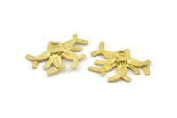 Brass Sun Charm, 2 Raw Brass Sunshine Charm Pendants With 1 Loop, Earrings - Pad Size 6mm (26x36mm) N0736