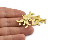 Brass Sun Charm, 2 Raw Brass Sunshine Charm Pendants With 1 Loop, Earrings - Pad Size 6mm (26x36mm) N0736