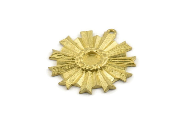 Brass Badge Charm, Raw Brass Rosette Charm Pendant With 1 Loop, Earrings (35x32mm) N0743