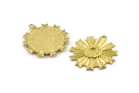 Brass Badge Charm, Raw Brass Rosette Charm Pendant With 1 Loop, Earrings (35x32mm) N0743