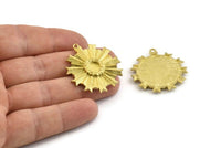 Brass Badge Charm, Raw Brass Rosette Charm Pendant With 1 Loop, Earrings (35x32mm) N0743