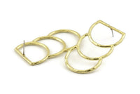 D Shape Earring, 2 Raw Brass D Shape Stud Earrings (46x25x2mm) N0964 A1523