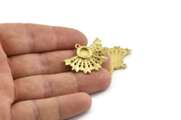 Brass Badge Charm, 2 Raw Brass Rosette Charm Pendants With 1 Loop, Earrings - Pad Size 6mm (32x24mm) N0750