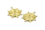Brass Badge Charm, 2 Raw Brass Rosette Charm Pendants With 1 Loop, Earrings - Pad Size 6mm (37x34mm) N0757