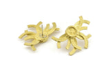 Brass Badge Earring, 2 Raw Brass Rosette Stud Earrings - Pad Size 6mm (36x24mm) N0768