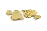 Brass Fish Charm,  Raw Brass Fish Pendants With 1 Hole And Stone Setting -  Pad Size 4mm (46x29mm) N1312