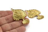 Brass Fish Charm,  Raw Brass Fish Pendants With 1 Hole And Stone Setting -  Pad Size 4mm (46x29mm) N1312