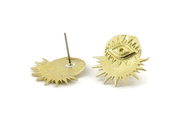 Brass Eye Earring, 4 Raw Brass Eye Stud Earrings (19x18x1mm) N1323