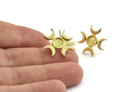 Brass Moon Earring, 4 Raw Brass Crescent Moon Stud Earrings - Pad Size 6mm (19mm) N1328