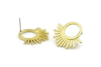 Brass Sun Earring, 4 Raw Brass Sunshine Stud Earrings (25x23x1.5mm) N1331