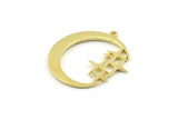 Brass Moon Charm, 2 Raw Brass Moon Charms With 1 Loop, Pendants (33x31x1.5mm) N1347