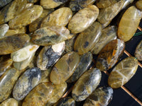 Dendritic Green Honey Opal 40 X 20  Mm Oval Gemstone Beads 15.5 Inches Full Strand T008