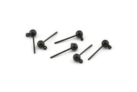Black Ball Earring, 24 Oxidized Black Ball Stud Earrings - Pad With 4mm Hole Hook BS 1799 S717