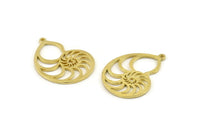 Brass Shell Charm, 4 Raw Brass Sea Shell Charm With 1 Loop, Pendants (32x22x1.2mm) N1345