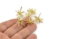 Brass Sea Urchin Earring, 4 Raw Brass Sea Urchin Stud Earrings (23x20mm) N1360