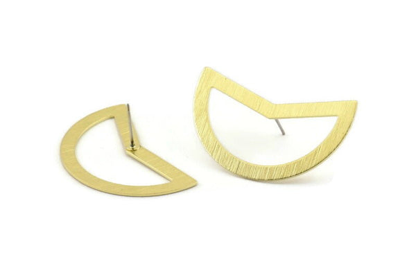 Brass Moon Earring, 6 Textured Raw Brass Moon Stud Earrings (38x18x0.80mm) M231 A1581